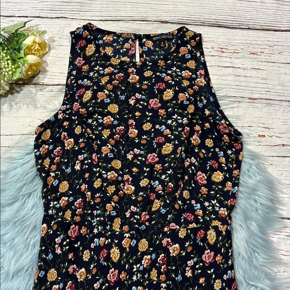 J. Crew Mercantile Ruched Waist Dress In Vintage Floral Lined Navy